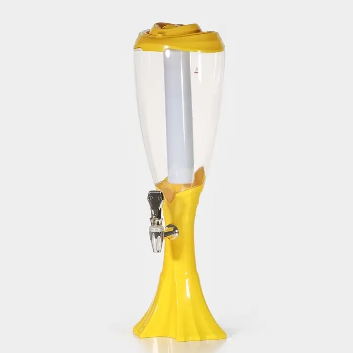 Башня пивная &laquo;Вавилон&raquo;, 3 л, колба для льда, подсветка, батарейки cr 2032, пластик, жёлтая