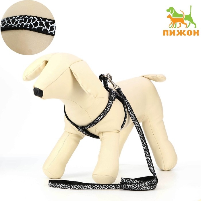 Комплект прошитый Комплект прошитый "Жираф", ширина 1 см, поводок 120 см, шлейка 23-35 см, чёрно-белый