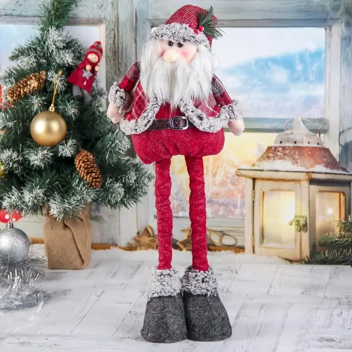 Игрушка мягкая &laquo;Дед Мороз в шубке - длинные ножки&raquo; стоит, 17&times;56 см, серо-красный