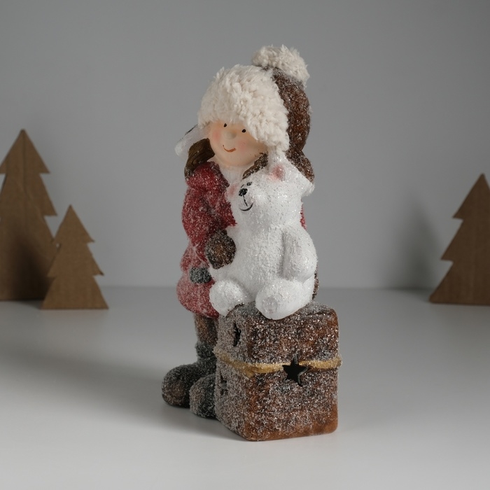 Сувенир керамика свет Сувенир керамика свет "Малышка в красном пальто, с мишкой на подарке" 12х6,5х20 см