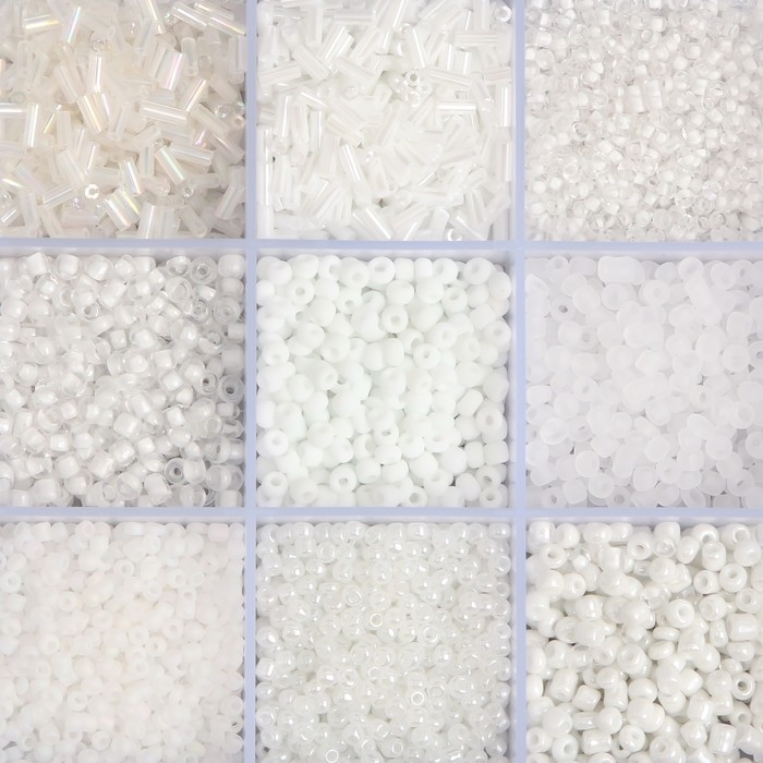 Бисер стекло 6/0, 8/0, 12/0 в шкатулке  Бисер стекло 6/0, 8/0, 12/0 в шкатулке "Белый" стеклярус 15,5х9,5х1,6 см