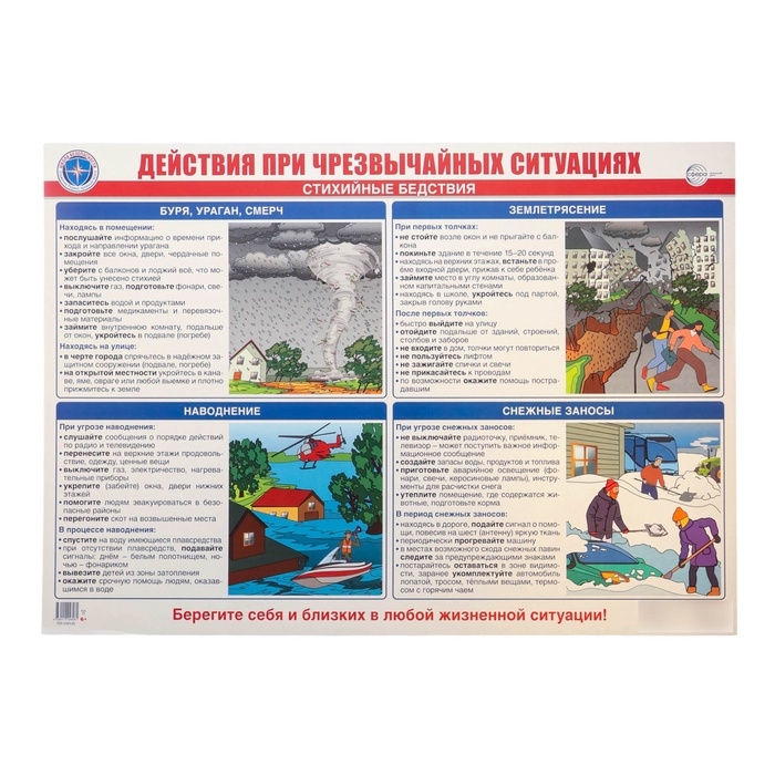 Плакат  Плакат "Действия при чрезвычайных ситуациях. Стихийные бедствия." А2