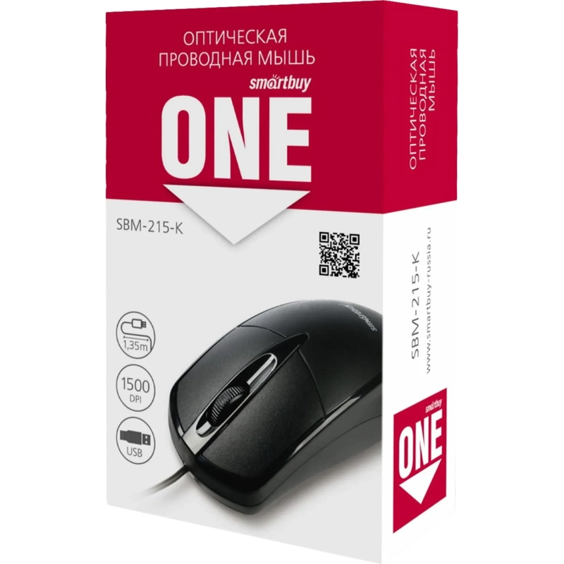 Мышь компьютерная Smartbuy ONE 215-K проводная черная (SBM-215-K)/100
