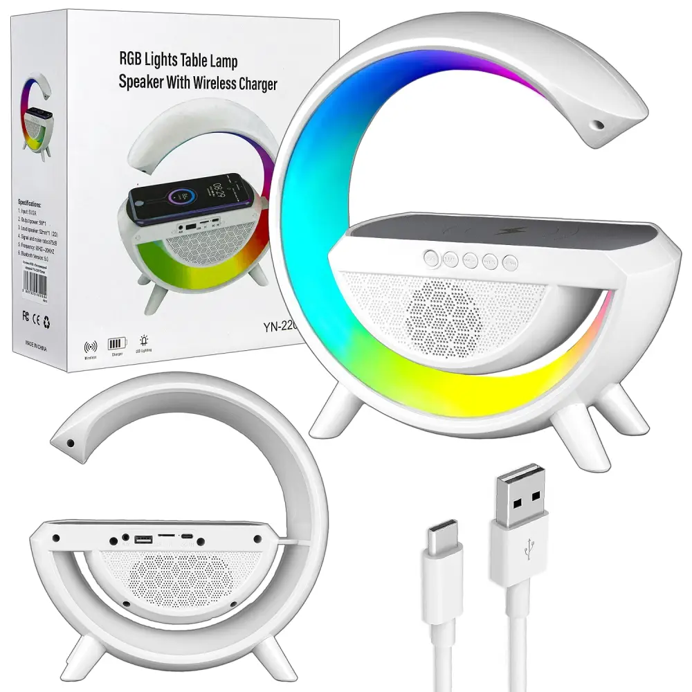 Портативная акустика RGB с беспроводной зарядкой YN-2209 белая (24 шт/кор)