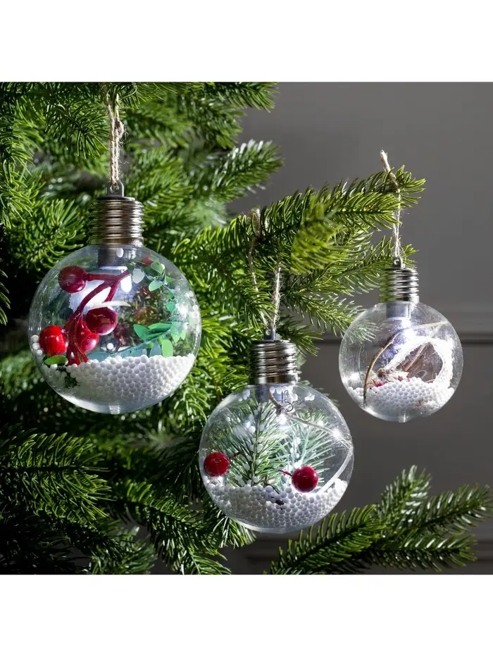 Набор ёлочных шаров &laquo;Зимний лес&raquo;, 3 шт., d=8 см, 1 LED, от батареек, свечение белое