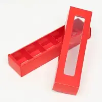 Коробка для 5 конфет, красный, 22×5.5×3.5 см