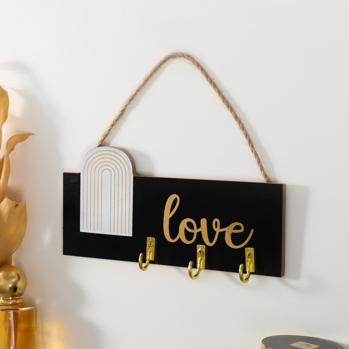 Крючки декоративные дерево  Крючки декоративные дерево "Любовь. Абстракция. Радуга" чёрная с золотом 20х9,3 см