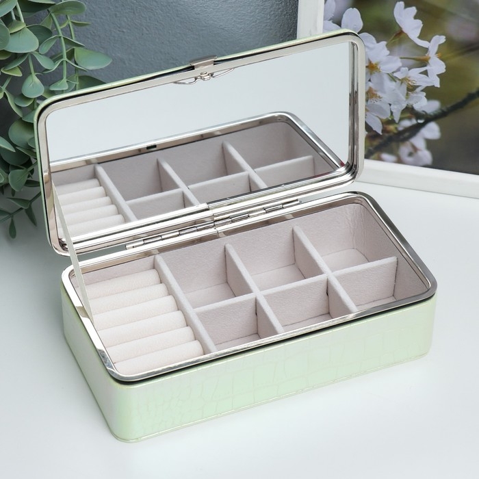 Шкатулка кожзам для украшений  Шкатулка кожзам для украшений "Рептилия. Жёлто-зелёный перламутр" 6х9,8х18,5 см