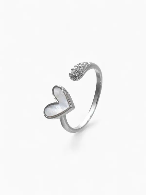 Кольцо &laquo;Сердце&raquo;, мультяшное, белое в серебре, безразмерное