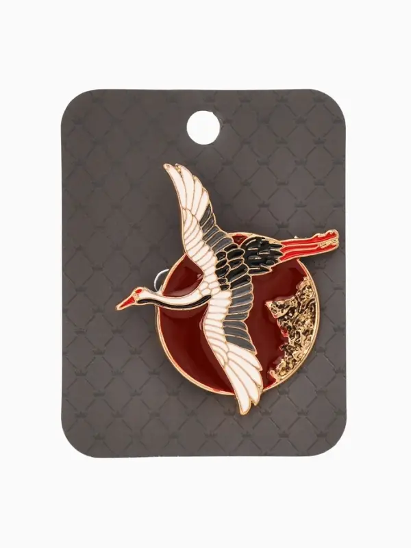 Брошь &laquo;Журавль&raquo;, парящий над морем, цветная в золоте