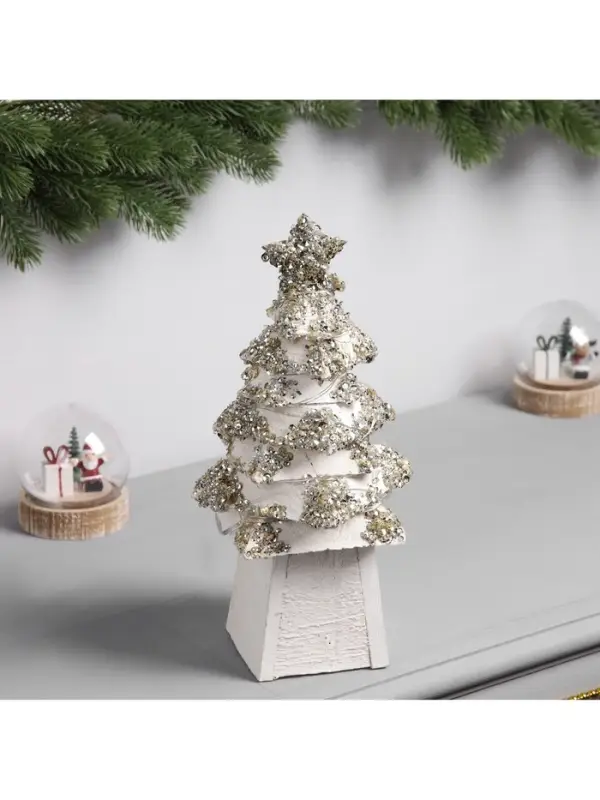 Фигура деревянная &laquo;Ёлочка белая&raquo;, 27&times;14&times;14 см, 35 LED, от батареек AAx2, свечение тёплое белое