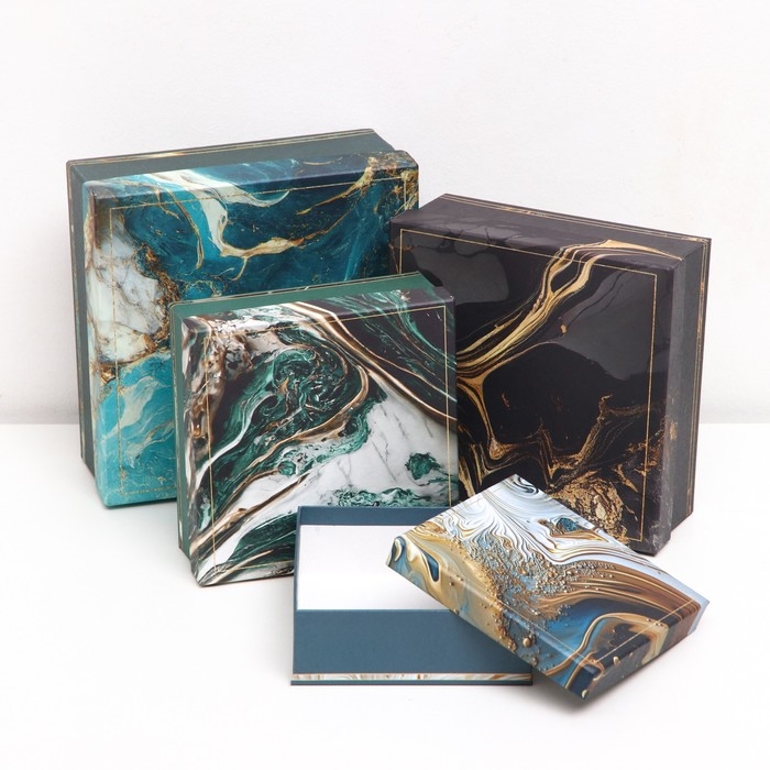 Набор коробок квадратных, 4 в 1 «Мрамор», 20×20×8 см- 14×14×5 см Набор коробок квадратных, 4 в 1 «Мрамор», 20×20×8 см- 14×14×5 см