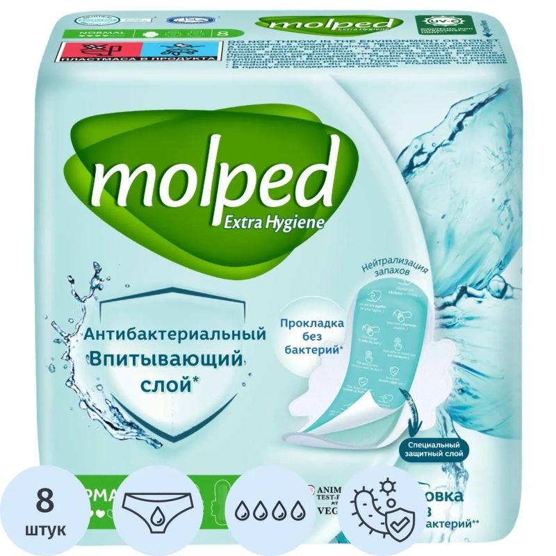 Прокладки женские Молпед антибак. с крылышками&nbsp; НОРМАЛ 8шт/уп