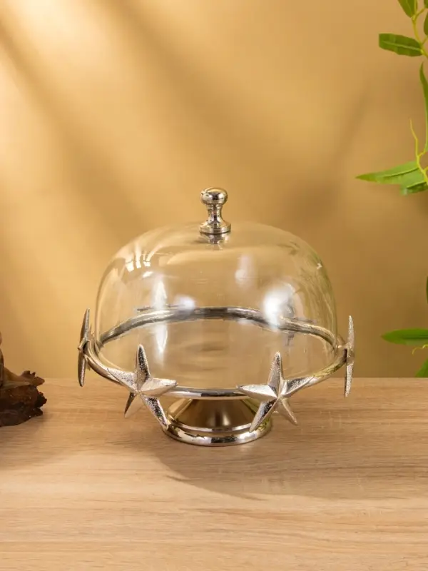 Тортовница со стеклянной крышкой Тортовница со стеклянной крышкой "Звёзды" алюминий 21х21х23 см