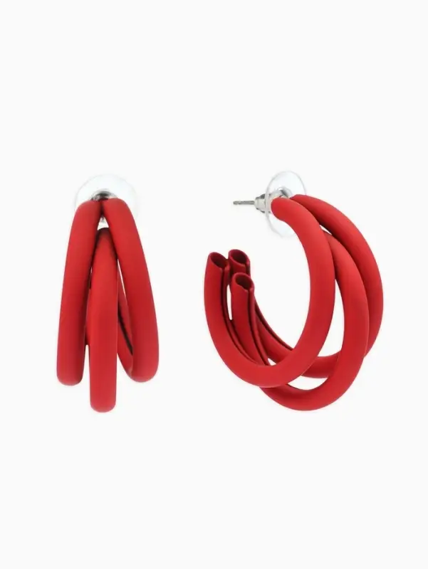 Серьги кольца тройные QF &laquo;Боттега&raquo;, d=3.5, красные