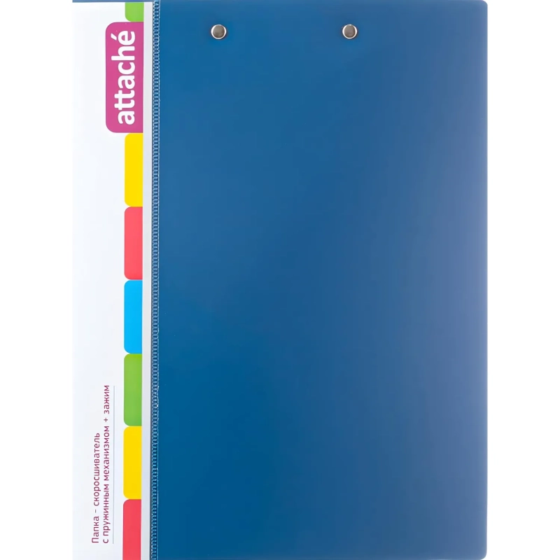 Скоросшиватель пластиковый с пружин.мех.+зажим Attache,0.7 мм, синий