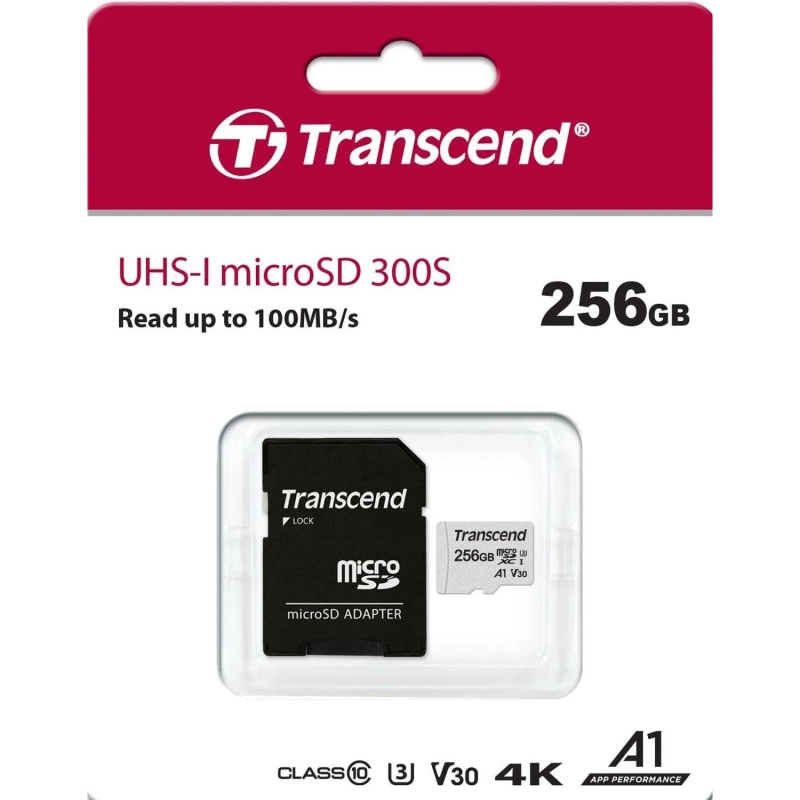 Карта памяти Transcend 300S microSDXC 256Gb UHS-I Cl10 +ад, TS256GUSD300S-A