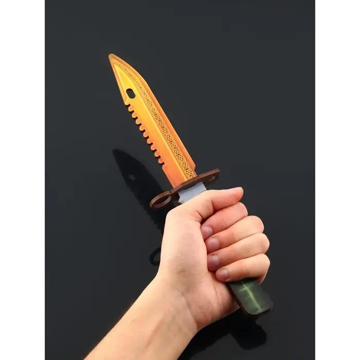 Набор сувенирное оружие «Красный с золотом», автомат, пистолет с глушителем, нож-штык, 3 шт