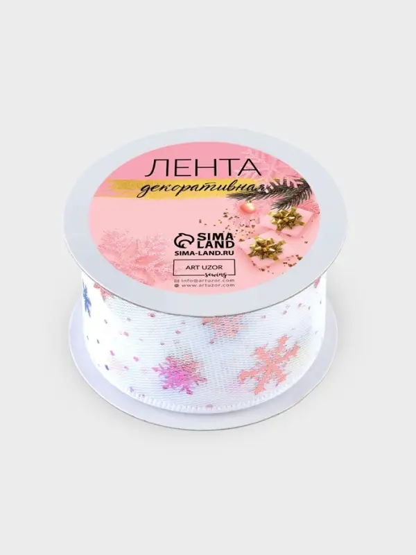 Лента капроновая &laquo;Снежинки&raquo;, 40 мм, 9&plusmn;0.5 м, белая