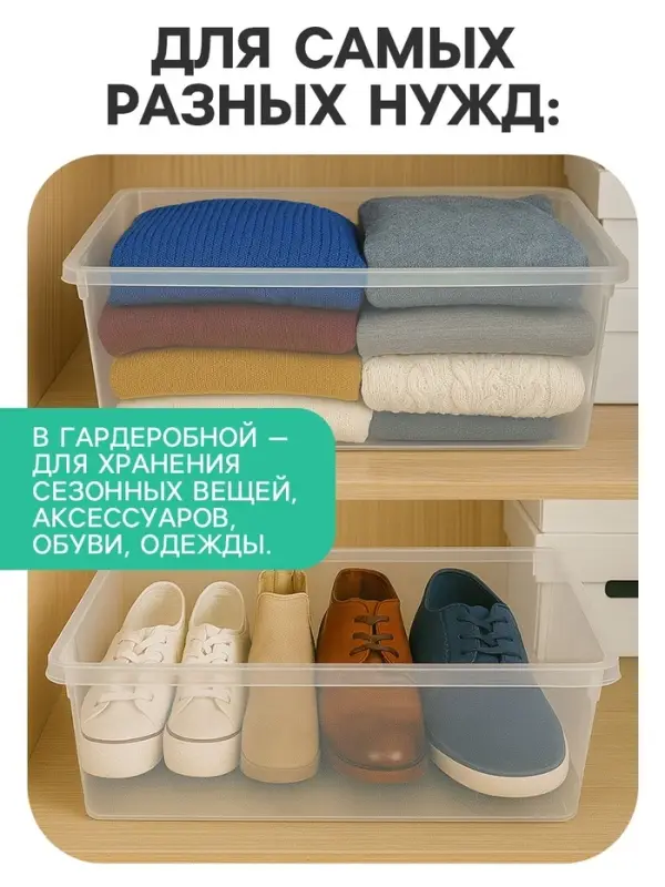 Ящик пластиковый для хранения, с крышкой, объём &mdash; 16 л, прозрачно-матовый