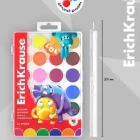 Акварель ErichKrause Jolly Friends, 24 цвета, матовые насыщенные цвета, пластиковая коробка с европодвесом