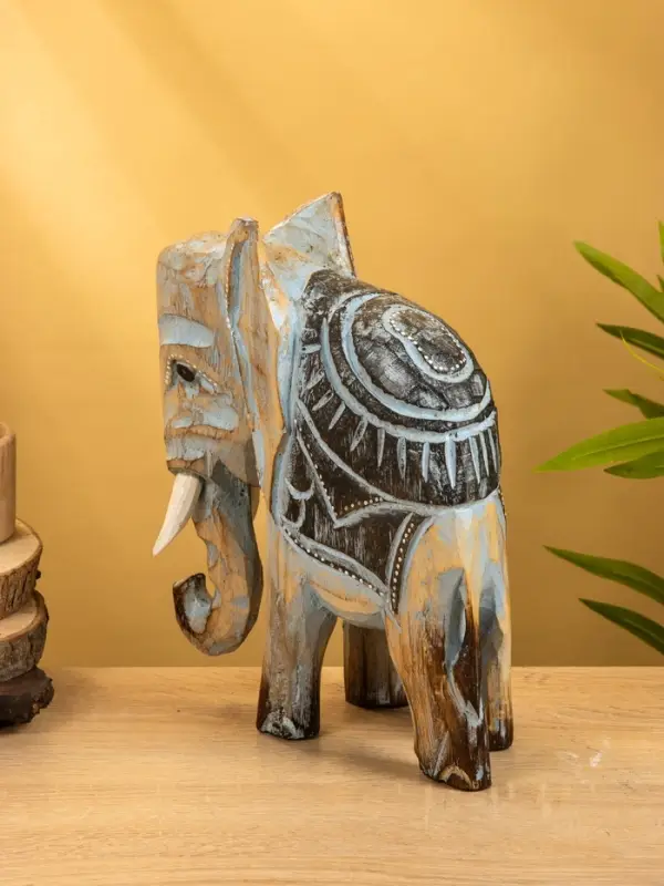 Сувенир "Слон" дерево 24х9х30 см, цв. коричнево-голубой