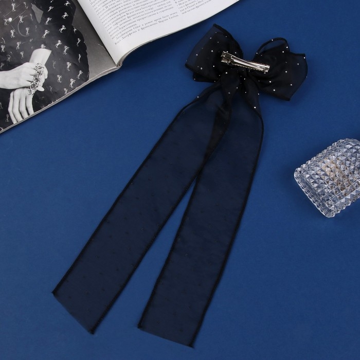 Зажим для волос  Зажим для волос "Школьница" бантик точка, 12х30 см, чёрный