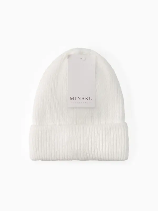 Шапка женская MINAKU с подворотом, р-р 54-56, цвет белый Шапка женская MINAKU с подворотом, р-р 54-56, цвет белый