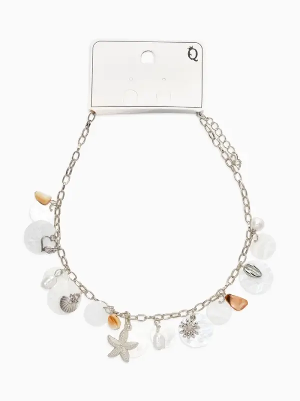 Колье на цепочке &laquo;Ракушка&raquo;, L=40 см, белое в серебре