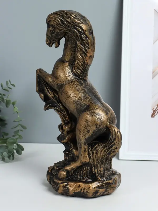 Фигура "Конь на дыбах" 21,5х15х36 см, чёрное золото
