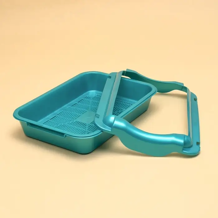 Туалет средний с бортом и сеткой 36&times;26&times;9 см, лоток+сетка+борт бирюзовые