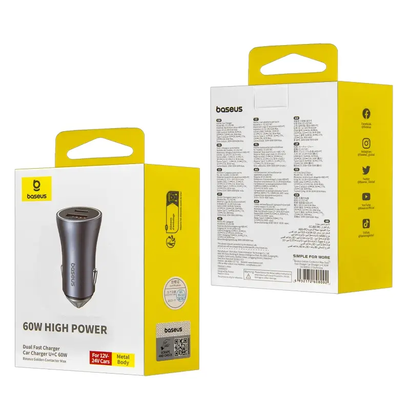 Переходник АЗУ на USB + Type-C 60W CGJM000113 Baseus серый Переходник АЗУ на USB + Type-C 60W CGJM000113 Baseus серый