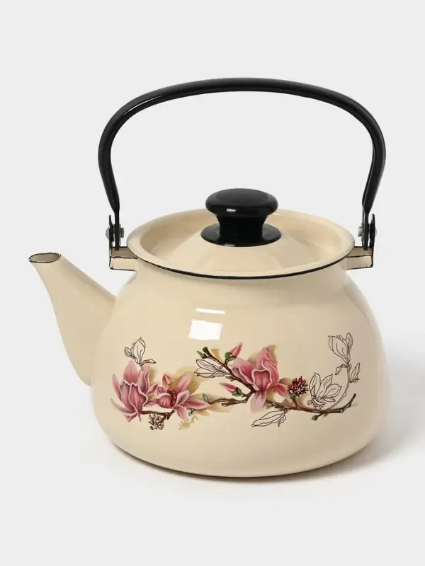 Чайник эмалированный &laquo;Магнолия&raquo;, 3 л, металлическая ручка, слоновой кости