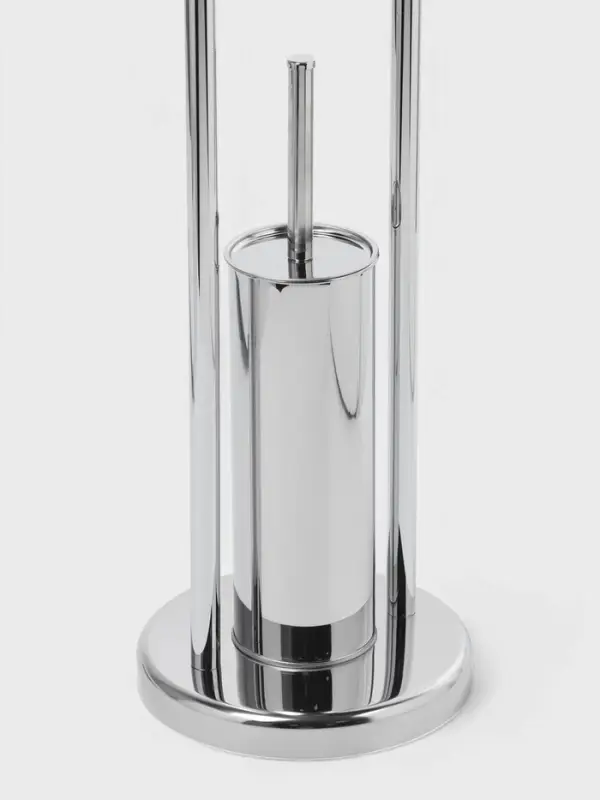 Ёршик для унитаза с подставкой напольный, 22&times;22&times;82 см, с держателем для туалетной бумаги, хром