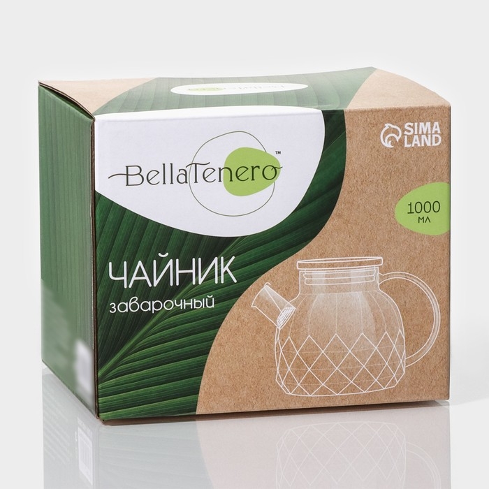 Чайник стеклянный заварочный с бамбуковой крышкой и металлическим фильтром BellaTenero «Круиз», 1 л, 16×10×12 см Чайник стеклянный заварочный с бамбуковой крышкой и металлическим фильтром BellaTenero «Круиз», 1 л, 16×10×12 см