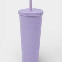 Стакан с крышкой и трубочкой Доляна &laquo;С собой&raquo;, 400 мл, пластик PP, сиреневый