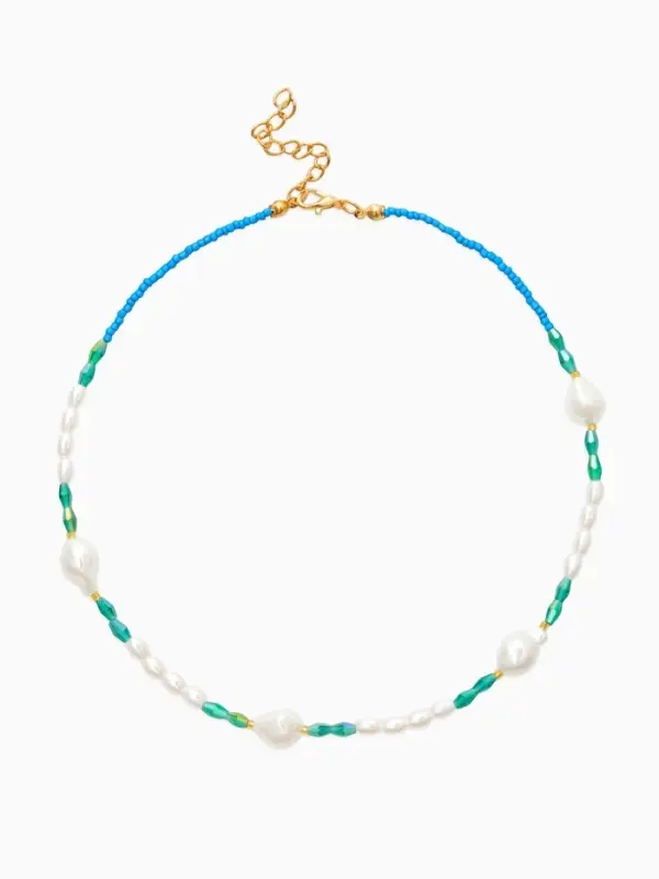 Чокер "Морской мир" жемчуг барочный, цвет голубо-белый в золоте