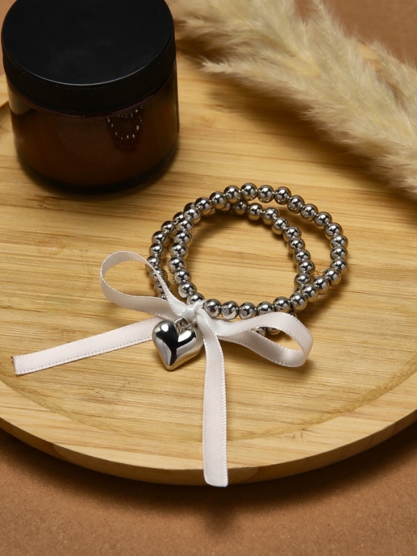 Браслет жемчуг «Сердеко» на резинке, бантик, цвет белый в серебре Браслет жемчуг «Сердеко» на резинке, бантик, цвет белый в серебре