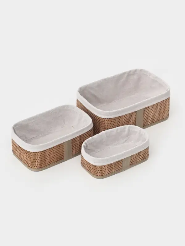 Корзины для хранения Naturel, прямоугольные, 3 шт.: от 22&times;12&times;8 см до 30&times;20&times;12 см
