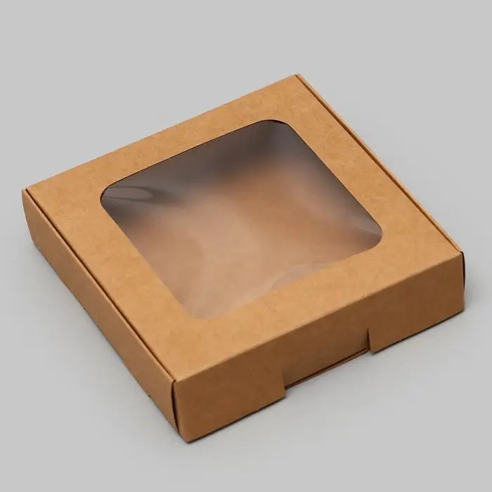 Коробка самосборная, крафт, с окном, 13&times;13&times;3 см