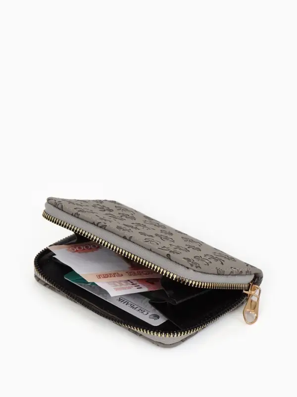 Кошелёк на молнии, 13&times;2&times;9 см, с принтом, серый