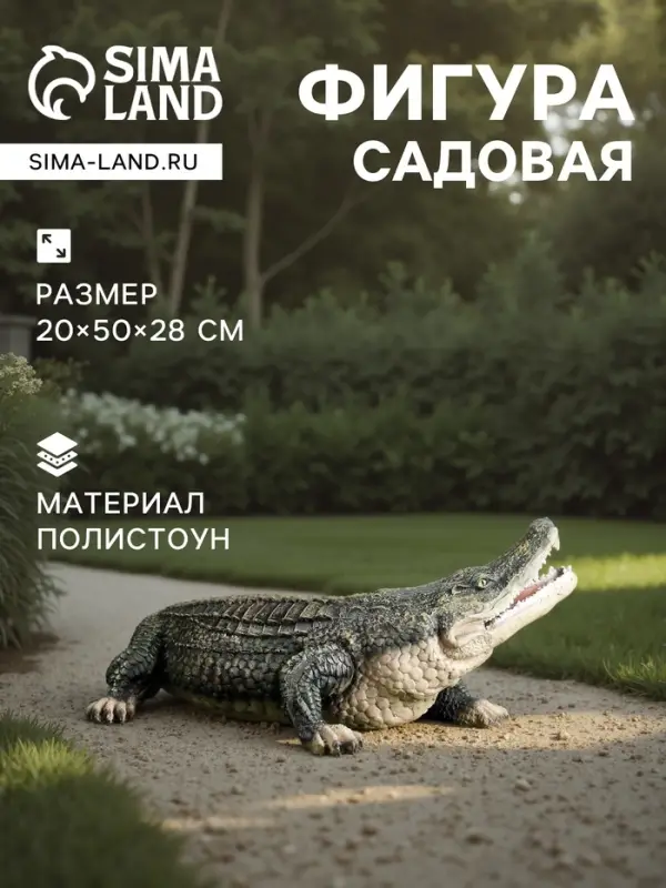 Садовая фигура из полистоуна &laquo;Крокодил&raquo;, 20&times;50&times;28 см