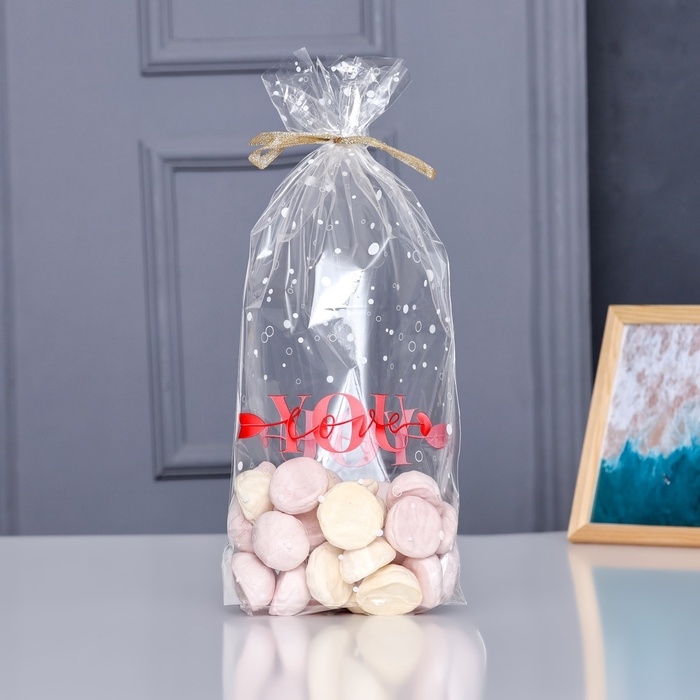 Пакет фасовочный БОПП, с донной складкой, Пакет фасовочный БОПП, с донной складкой, "Я люблю тебя" 20*35 см набор 50 шт