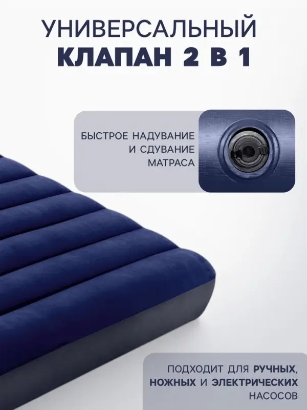 Матрас надувной Classic Downy Fiber-Tech, 191&times;137&times;25 см, двуспальный, 64758 INTEX