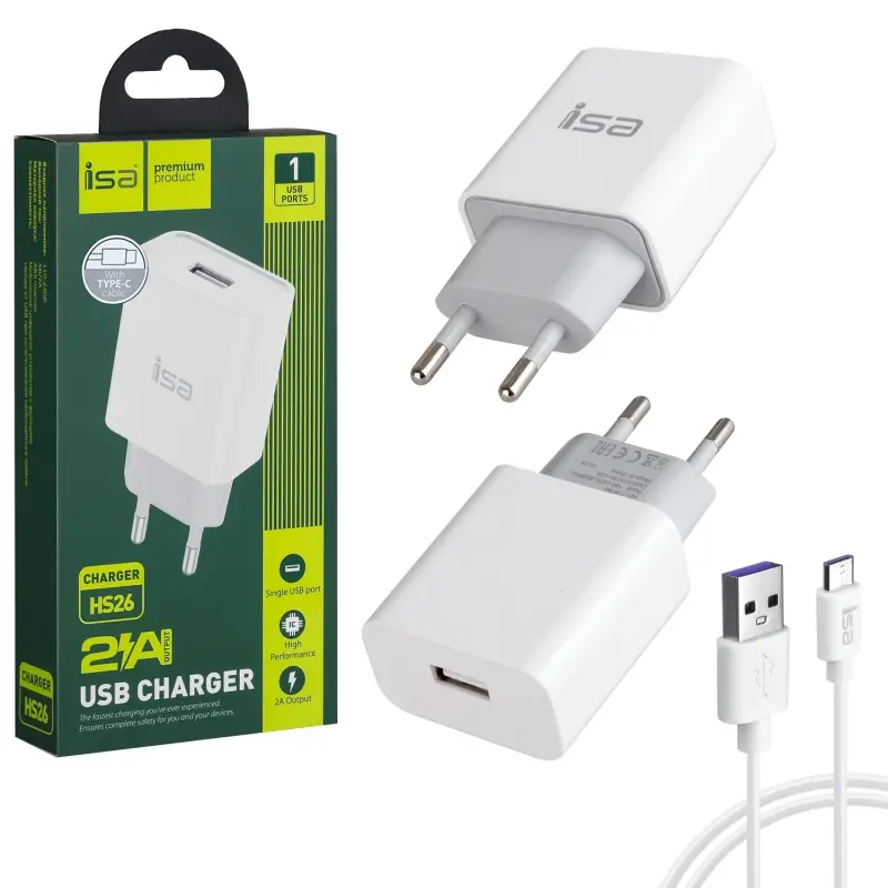 СЗУ HS26 USB на Type-C 2.4A ISA белое СЗУ HS26 USB на Type-C 2.4A ISA белое