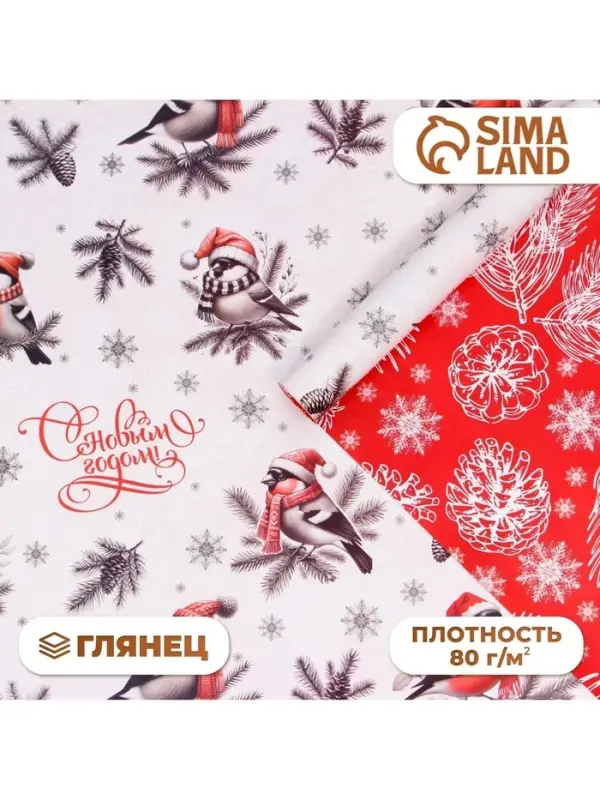 Бумага упаковочная новогодняя &laquo;С Новым годом&raquo;, глянцевая, двусторонняя, 80 г/м&sup2;, 70&times;100 см