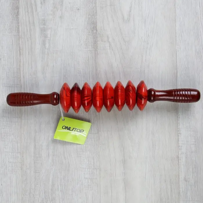 Массажёр &laquo;Скалка&raquo;, универсальный, 36&times;6 см, 8 дисков, деревянный