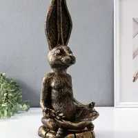 Фигура - подставка для мелочей полистоун &laquo;Заяц с лотосом&raquo;, 20&times;16&times;43 см, под золото