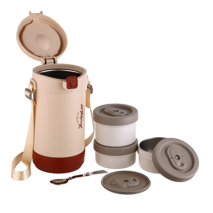 Термос для еды, 1.2 л, 3 контейнера, складная ложка, сохраняет тепло до 24 ч, 27 х 15 см Термос для еды, 1.2 л, 3 контейнера, складная ложка, сохраняет тепло до 24 ч, 27 х 15 см