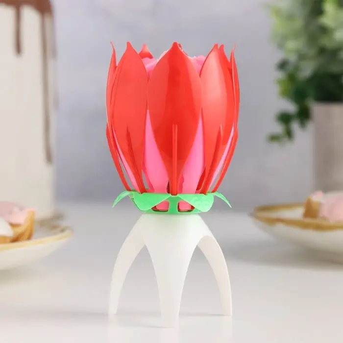 Свеча для торта музыкальная &laquo;Тюльпан&raquo;, красная, 12&times;5 см